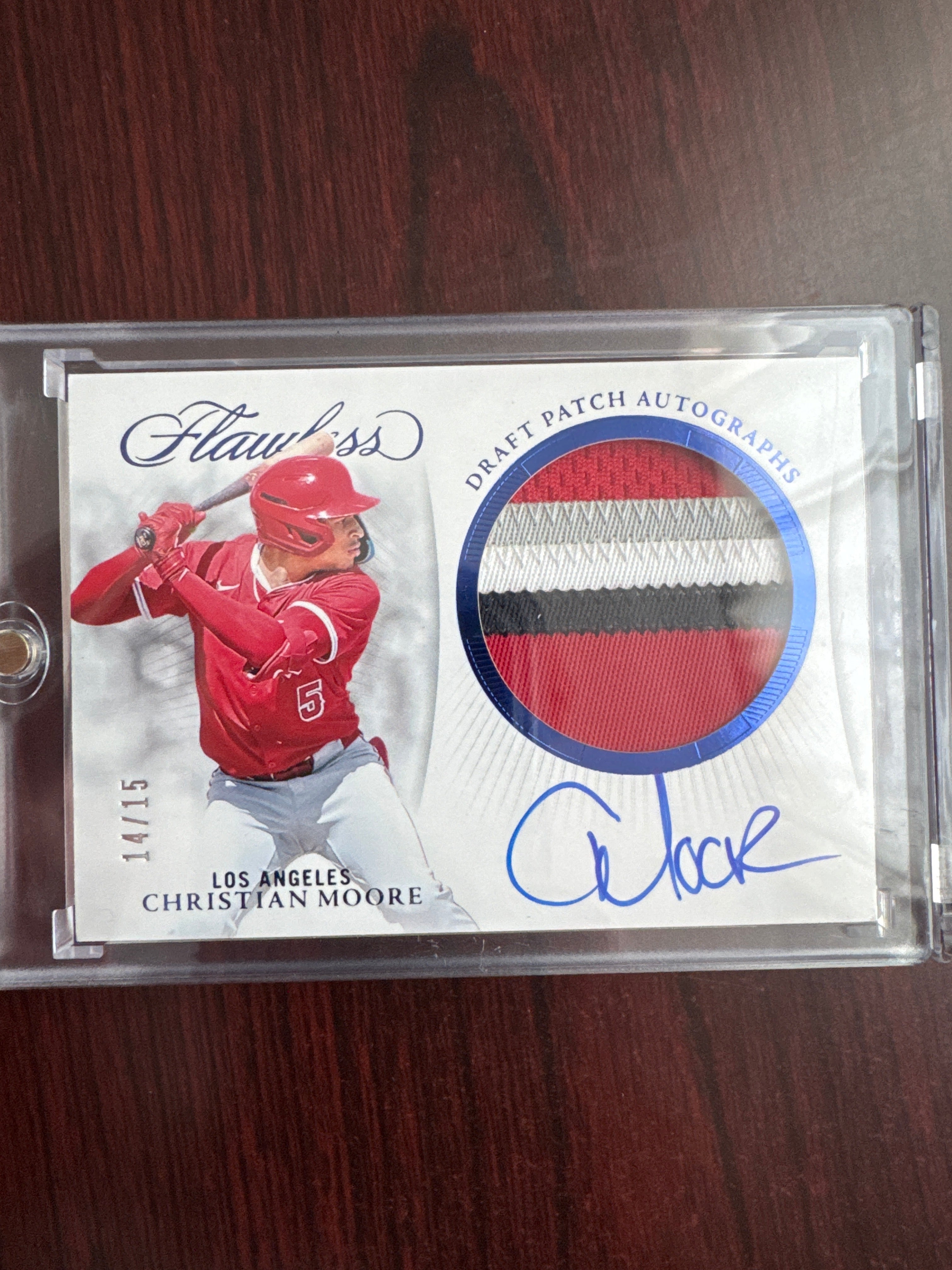 2025 Panini Flawless Christian Moore DPA-CM Draft Patch Auto On Card 4-Color Patch 14/15