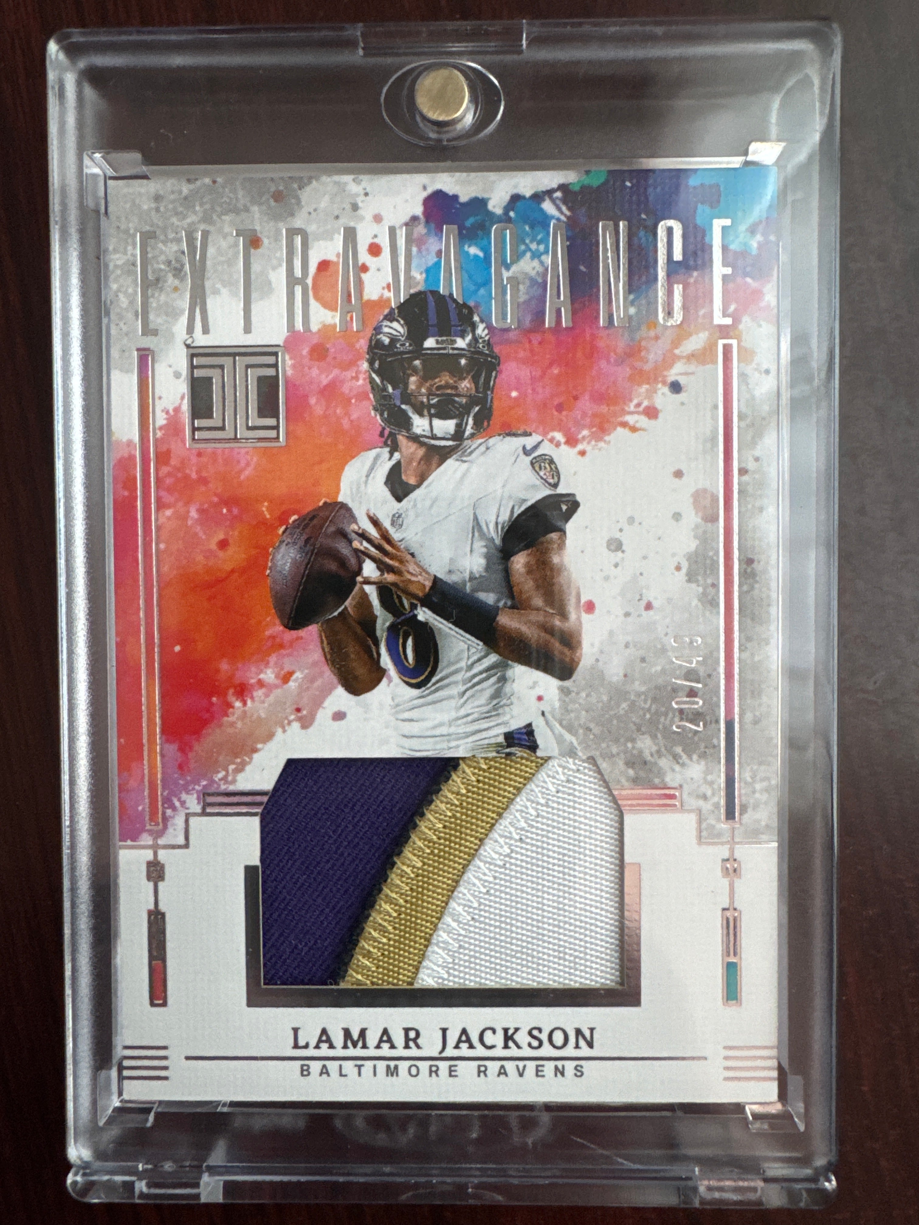2025 Panini Impeccable Lamar Jackson EP-JJN Extravagance 20/49 - 3 Color Patch