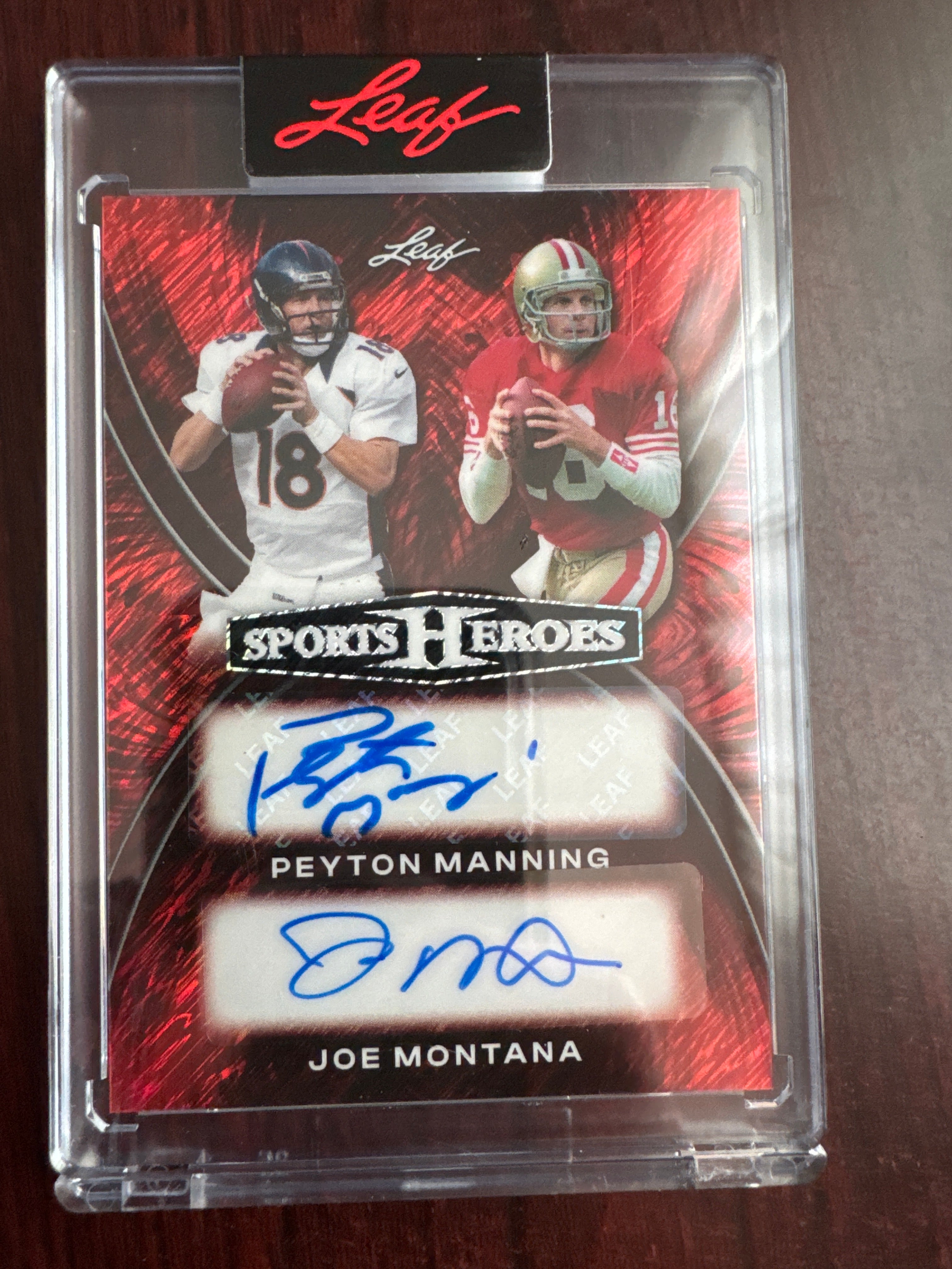 2026 Leaf Sports Heroes Peyton Manning / Joe Montana H2-24 Red 1/1