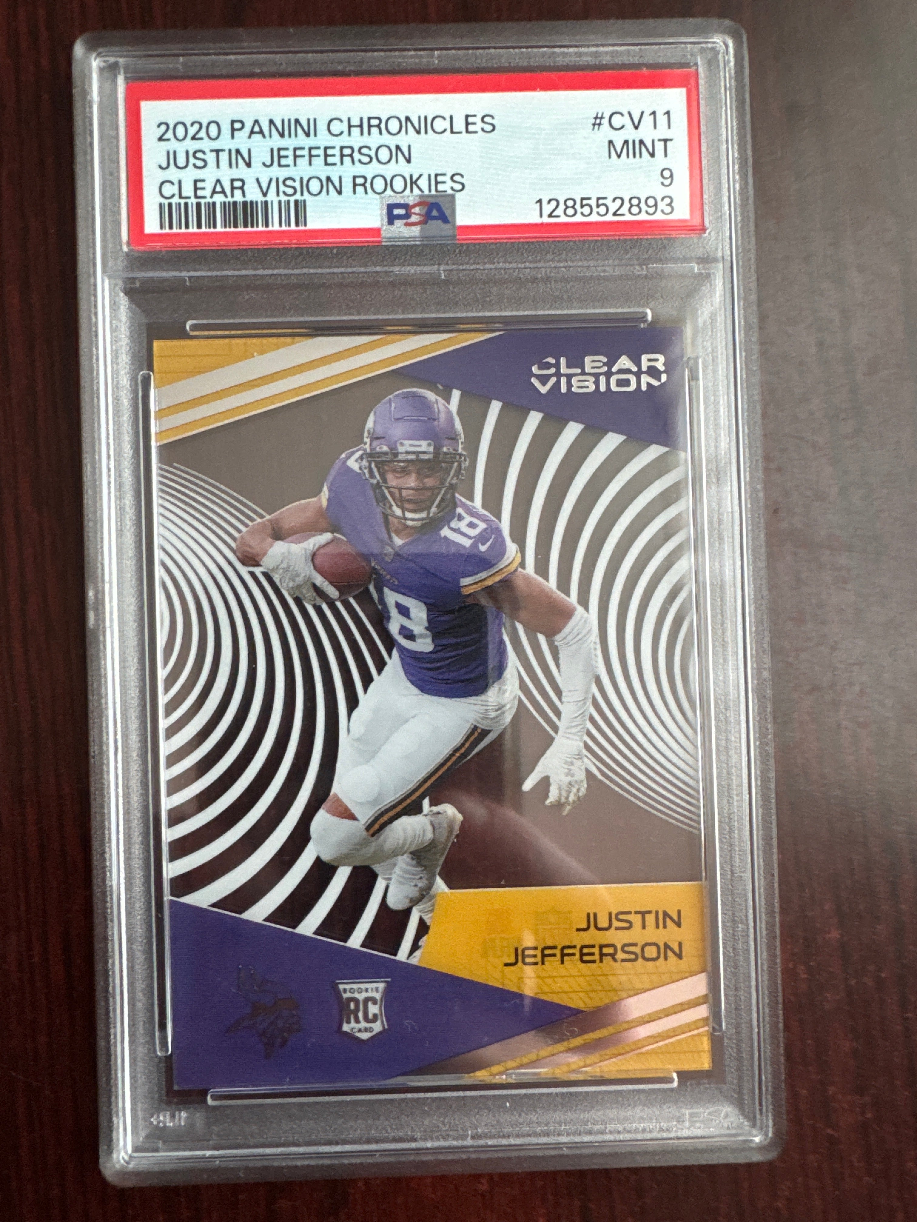 2020 Panini Chronicles Justin Jefferson CV11 Clear Vision Rookies PSA 9