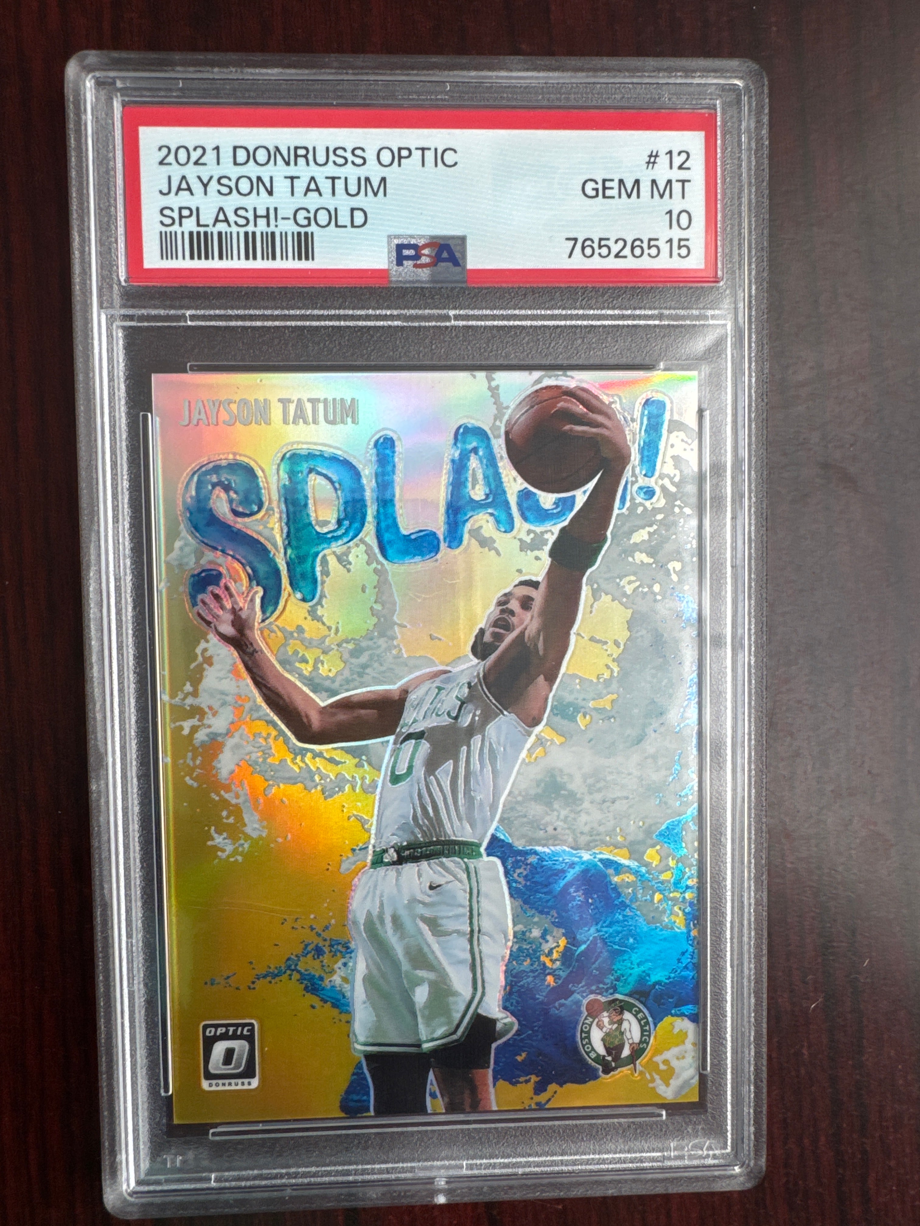 2021 Panini Donruss Optic Jayson Tatum 12 Splash! Gold Prizm PSA 10 06/10